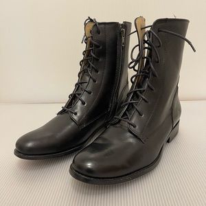 Frye Lace Up Leather Boots with side zipper.
